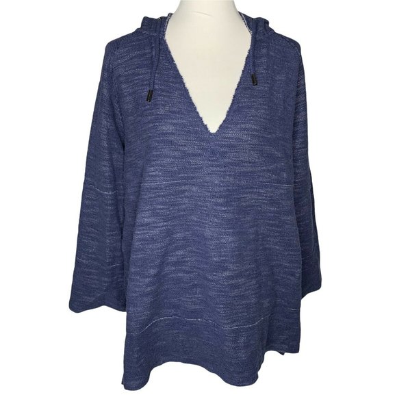 Soft Surroundings My Weekender Hoodie Large Denim Blue Raw Edges Fleece Lining - Picture 1 of 7